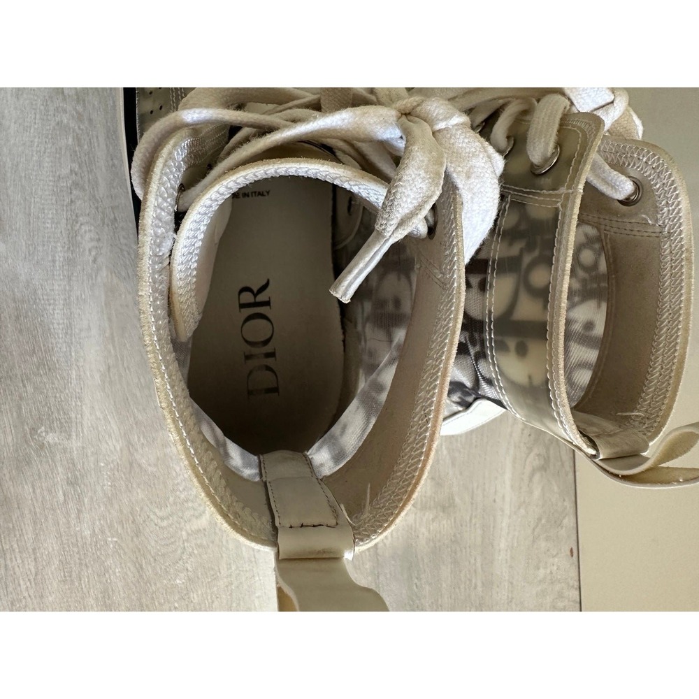 Dior High Top Sneakers Transparent Monogram Canvas Leather Trim sz 40 - Picture 3 of 12